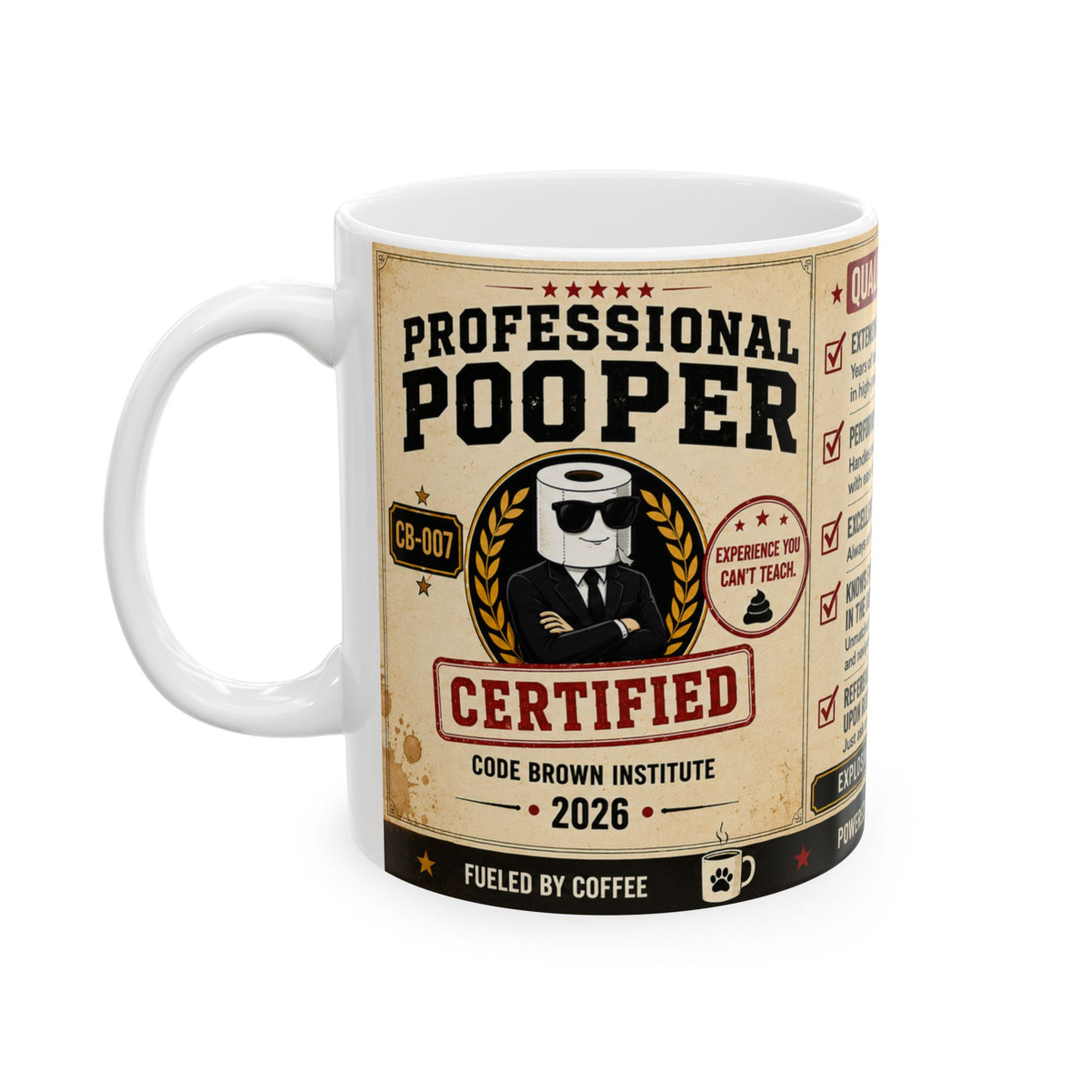 Professional Pooper Certified Mug – Funny Code Brown Coffee Cup | ExplosiveDiarrhea.com