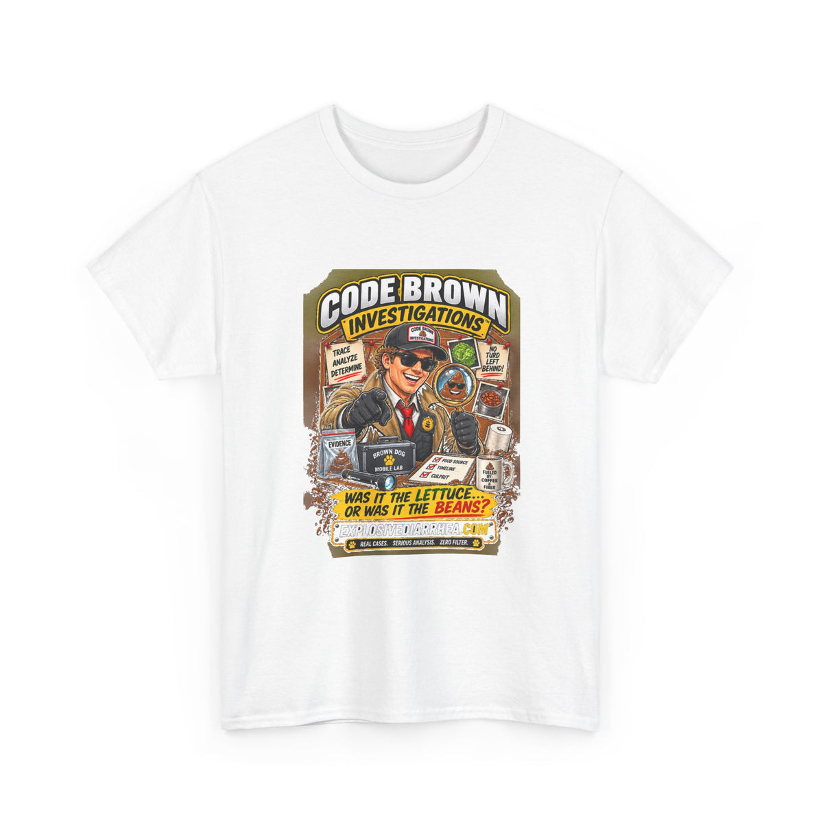 Code Brown Investigations T-Shirt — Funny Detective Graphic Tee (ExplosiveDiarrhea.com)